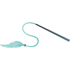 Light Blue Feather on a Blue and Dark Grey Stick Object for Play or Decoration with a Transparent Background