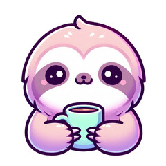 Cute cartoon animal holding a coffee mug