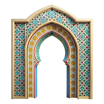 Moroccan Arabesque Arch isolated in transparent background, PNG file, entrance of a mosque in marrakesh