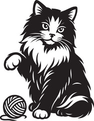 ragdoll_cat_playing_yarn_ball_bw.eps