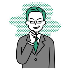 悪巧みをする中年のスーツの男性