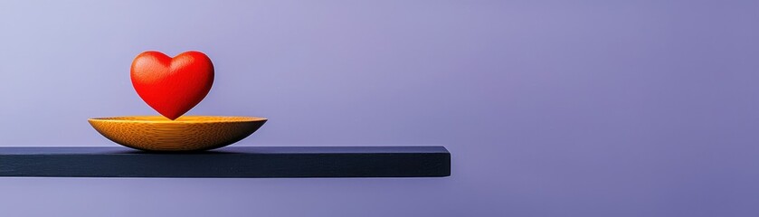 A vibrant heart symbol signifies love and balance on a minimalist purple background.