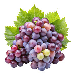 Fototapeta premium Bunch of grapes with leaves isolated on transparent background