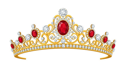 Elegant Gold Tiara with Red and White Jewels for Royalty and Festive Occasions © Avra