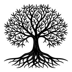 Scalable vector illustration of a leafless tree with intricate branches and exposed roots