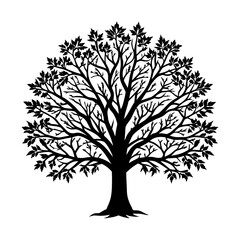 Detailed leafless maple tree silhouette with bushy canopy and intricate branches vector illustration