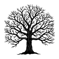 Detailed leafless oak tree silhouette vector illustration scalable graphic art
