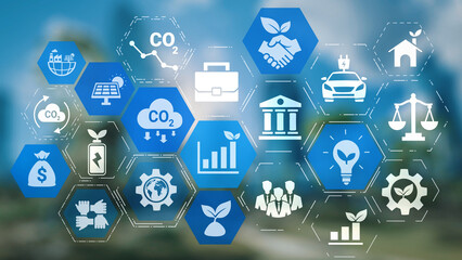 ESG icons show environmental impact, social responsibility, and corporate governance. ESG drives sustainability, ESG investment, ESG reporting, and business growth. Gist