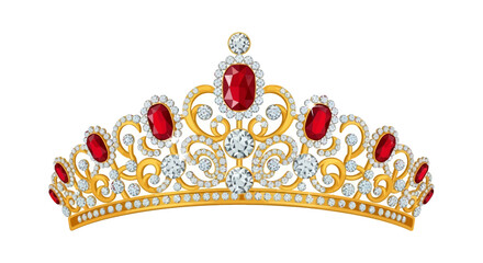 Elegant Gold Tiara Adorned with Brilliant Red Gemstones and Sparkling Diamonds © Avra