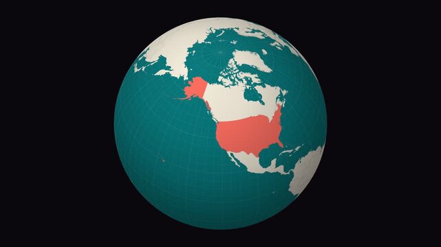 United States map. Animated zoom into the country on the Globe in Teal Pale Mint color palette. Country logo animation. Map with meridians, parallels. Authentic video.