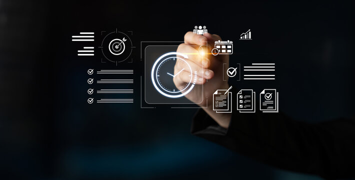 Concept of time management and productivity. Using tools like calendars and checklists to schedule tasks, set goals, and meet project deadlines for business efficiency. Fermion
