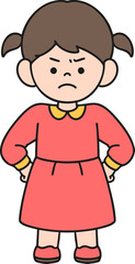 little angry girl in a red dress