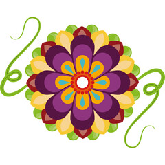 Intricate Floral Mandala Design with Green Vine Accents on Transparent Background Vibrant Colors Geometric Petal Pattern