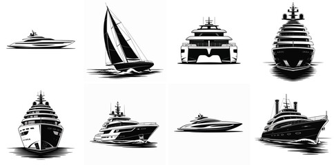 Collection of Luxury Yachts and Sailboat Silhouettes Keywords: yacht, sailboat, luxury, boat