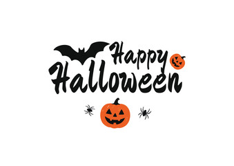 Spooky happy halloween text with flying bats silhouette on a White background for a festive celebration