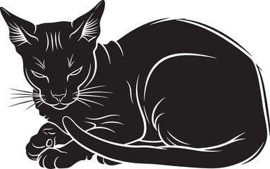 Elegant black cat silhouette resting serene feline form beautifully detailed silhouette portrait art