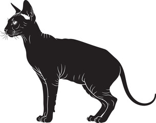 Elegant black siamese cat silhouette standing gracefully side profile detailed outline feline pet animal domestic animal artistic representation