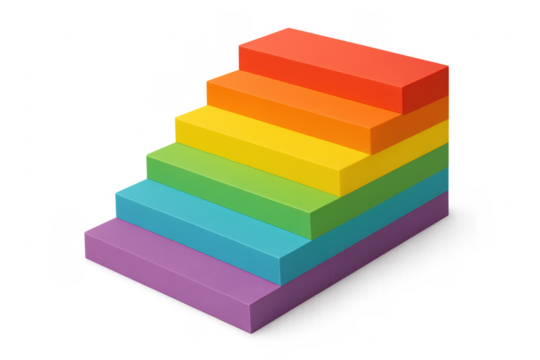 Rainbow steps visualizing progress growth and success