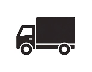 Black delivery truck icon against white background, simple design