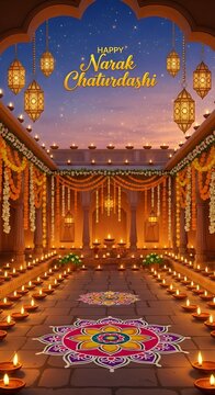 Radiant Narak Chaturdashi Celebration: A Festival of Lights and Rangoli.