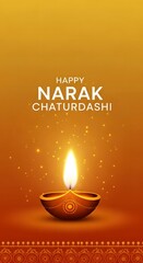 Happy Narak Chaturdashi Festival Celebration with Traditional Oil Lamp.