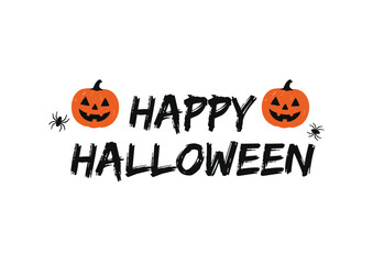 Spooky happy halloween text with flying bats silhouette on a white background for a festive celebration