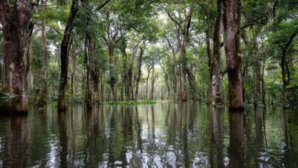 Obraz premium Igapó forest and floodplain of the Amazon, rainy season period.