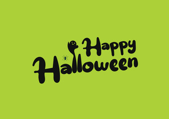 Spooky and fun happy halloween text with playful ghosts and a jack o lantern on yellow  background