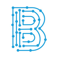 Letter b logo design with circuit board style isolated on white background