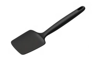 Black silicone spatula kitchen utensil on transparent background