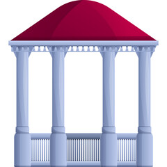 Elegant White Gazebo With Red Roof And Classical Columns On Transparent Background