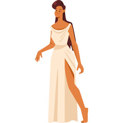 Elegant Woman In A Flowing White Dress With A High Slit Standing With Her Hands At Her Sides On A Transparent Background