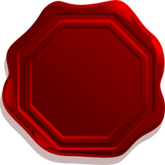 Embossed Red Wax Seal With Octagonal Imprint And Wavy Edge Isolated On Transparent Background Glossy Surface Texture Detail