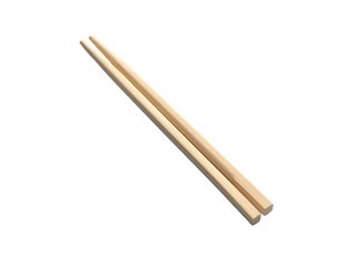 Pair of light tan wooden chopsticks angled on a stark black background, simple and minimal presentation