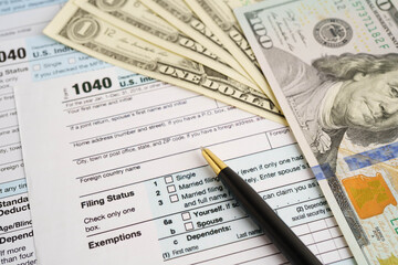 Tax form 1040 U.S. Individual Income Tax Return, business finance concept.