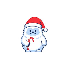 Festive Yeti with Candy Cane - A Whimsical Holiday Illustration.
