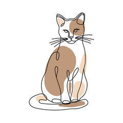 Vector art of continuous line drawing of a cat, sitting pretty