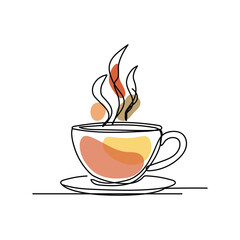 Vector art of continuous line drawing of a cup of tea, steaming hot