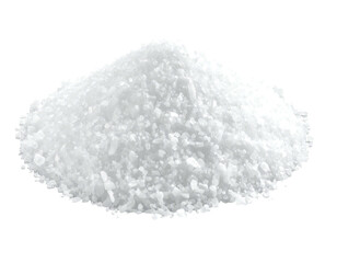 Pile of white crystalline powder, a slightly irregular mound with a textured surface, set against a black background