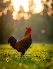 Wild jungle fowl with colorful feathers, strong instincts, natural habitat, and agile movement in forests.