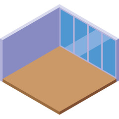 Empty Isometric Room With Light Blue Walls and Wooden Floor Illuminated by Soft Natural Light Through Large Glass Windows