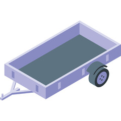 Empty Light Purple Open Top Trailer with Single Gray Wheel and Tow Hitch Isolated on White Background Simple Clean Design