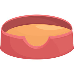 Empty Round Red Pet Bed with Orange Cushion Inside Isolated on White Background