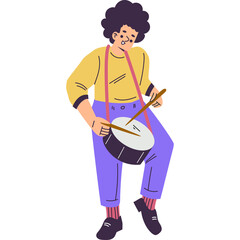 Energetic Pixel Art Character Playing A Drum With Drumsticks A Dynamic Colorful Illustration On A Transparent Background