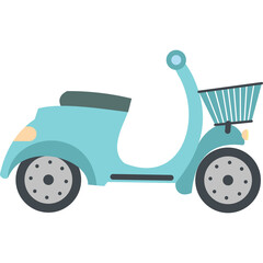 Light Blue Vintage Scooter With Basket And Transparent Background Isolated On White