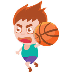 Energetic Young Boy Playing Basketball With Determination In A Dynamic Pose On A Transparent Background