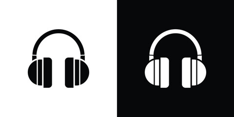 Headphones Icon, Headset in Black and White Minimalist Style Audio Device Symbol