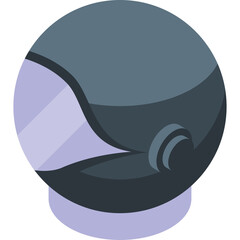 Isometric Astronaut Helmet With Tinted Visor On A Light Purple Stand Gray Futuristic Space Gear With Smooth Curves And A Circular Shape