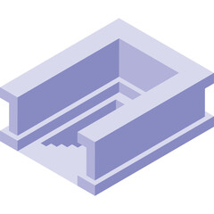 Isometric architectural structure with stairs and a light blue color scheme and a transparent background
