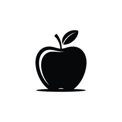 Simple Flat Apple With Stem And Leaf Silhouette On Transparent Background